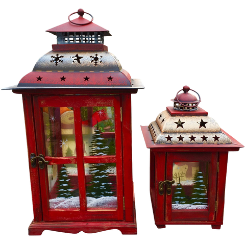 Holiday Candle Holder Lantern with Hand painted Christmas Snowman