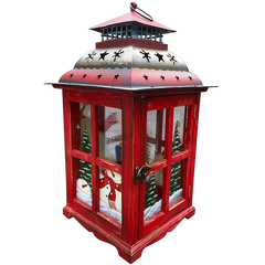 Holiday Candle Holder Lantern with Hand painted Christmas Snowman