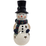 Holiday Snowman Candle Lantern - Solid Stoneware Christmas Statuary