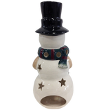 Holiday Snowman Candle Lantern - Solid Stoneware Christmas Statuary