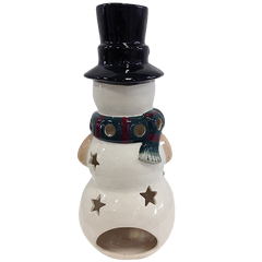 Holiday Snowman Candle Lantern - Solid Stoneware Christmas Statuary