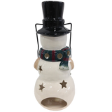 Holiday Snowman Candle Lantern - Solid Stoneware Christmas Statuary