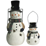 Holiday Snowman Candle Lantern - Solid Stoneware Christmas Statuary