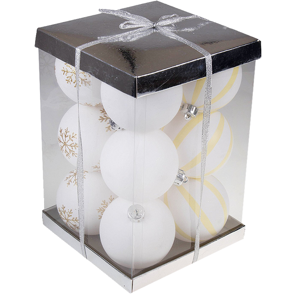 Large White Shatterproof Christmas Ornaments - 12 Pack Variety Bundle