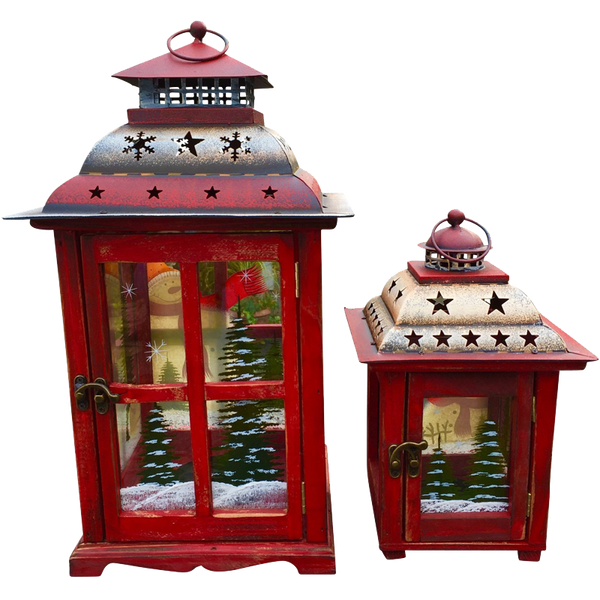 Holiday Candle Holder Lantern with Hand painted Christmas Snowman
