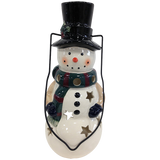 Holiday Snowman Candle Lantern - Solid Stoneware Christmas Statuary